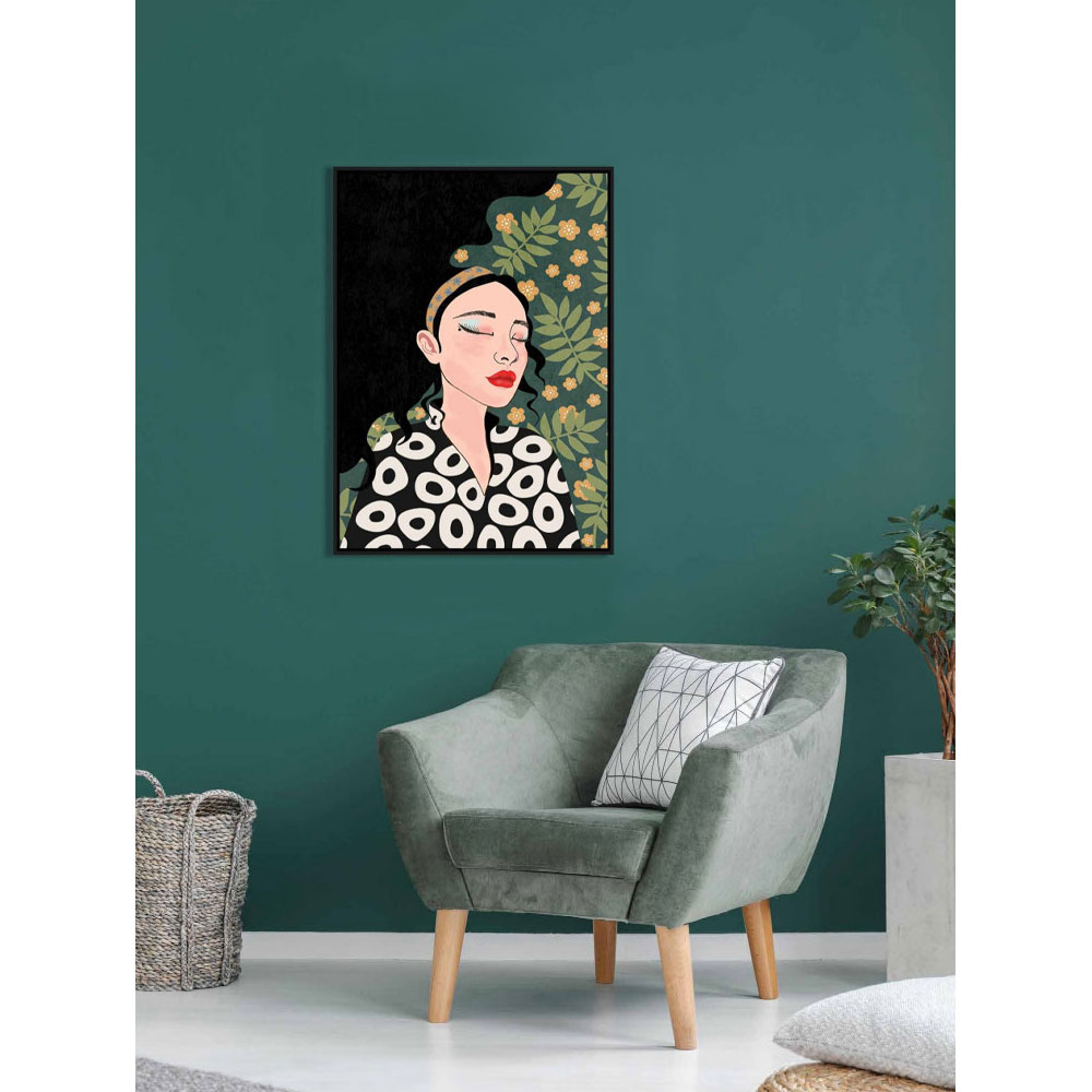 BOTANICAL LADY ΠΙΝΑΚΑΣ ΔΙΑΚΟΣΜΗΣΗΣ 50x70x3 ΚΑΜΒΑΣ ΠΟΛΥΧΡΩΜΟ ΞΥΛΟ ΜΑΥΡΟ - Image 2