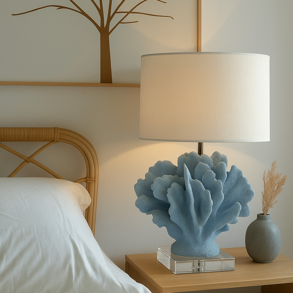 OCEAN ΦΩΤΙΣΤΙΚΟ ΕΠΙΤΡΑΠΕΖΙΟ 40x39x63 POLYRESIN ΜΠΛΕ ΛΕΥΚΟ - Image 2