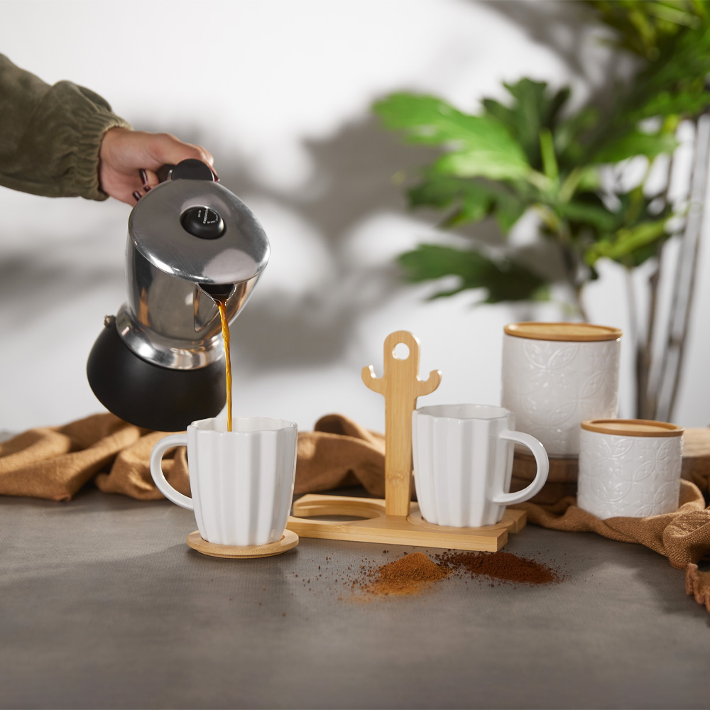 CACTUS ΚΟΥΠΑ ESPRESSO SET 2ΤΜΧ 20x12x17 ΠΟΡΣΕΛΑΝΗ ΛΕΥΚΟ ΦΥΣΙΚΟ BAMBOO - Image 2