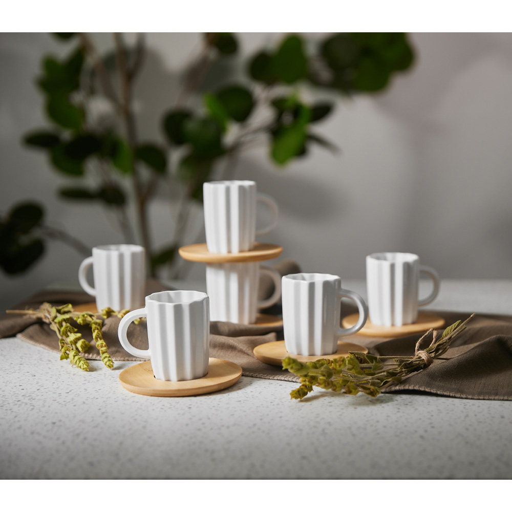 CACTUS ΚΟΥΠΑ ESPRESSO SET 6ΤΜΧ 27x22x6 ΠΟΡΣΕΛΑΝΗ ΛΕΥΚΟ ΦΥΣΙΚΟ BAMBOO - Image 2