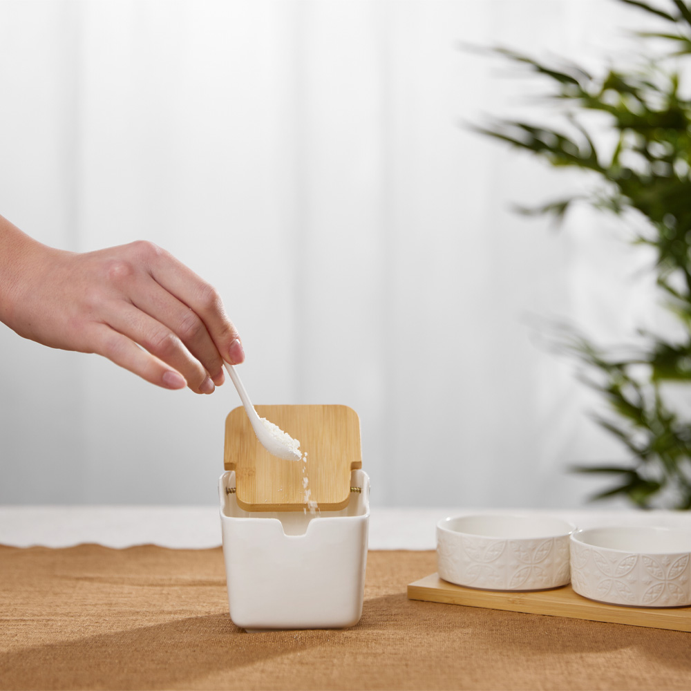 CURVE ΔΟΧΕΙΟ ΑΠΟΘΗΚΕΥΣΗΣ ΜΕ ΚΑΠΑΚΙ 10x10x9 ΠΟΡΣΕΛΑΝΗ ΛΕΥΚΟ ΦΥΣΙΚΟ BAMBOO - Image 2