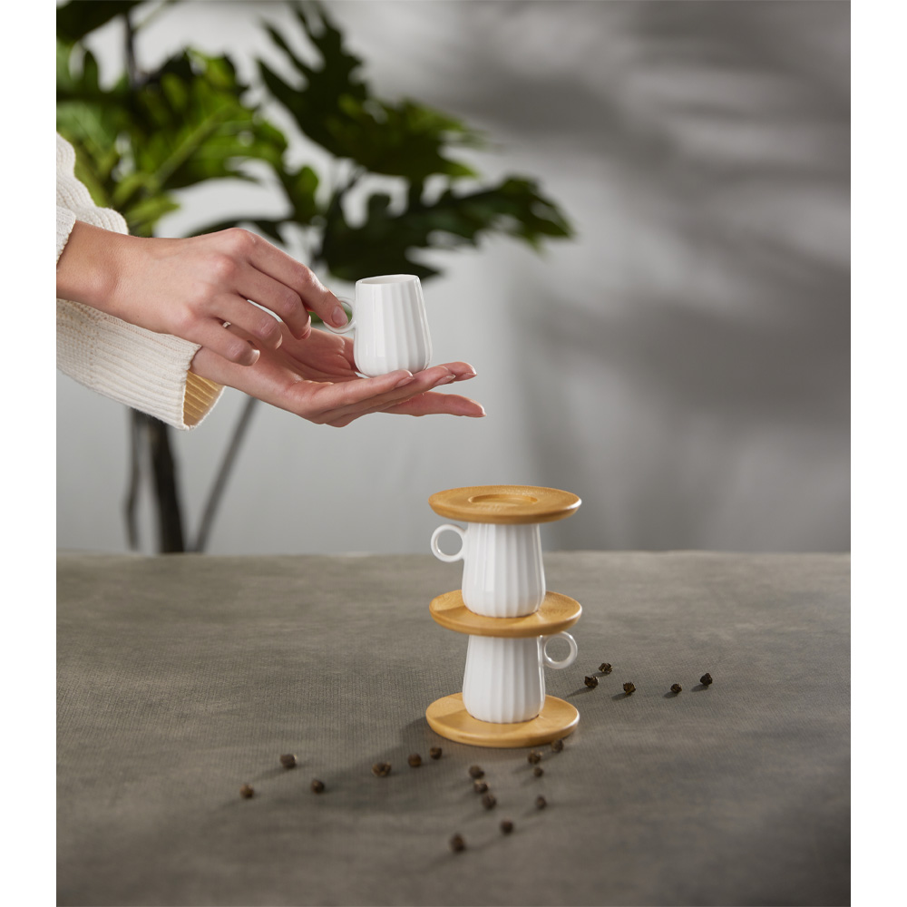 RIPPLE ΚΟΥΠΑ ESPRESSO SET 6ΤΜΧ 26x23x6 ΠΟΡΣΕΛΑΝΗ ΛΕΥΚΟ ΦΥΣΙΚΟ BAMBOO - Image 2