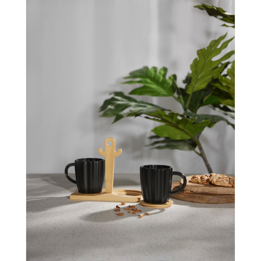 CACTUS ΚΟΥΠΑ ESPRESSO SET 2ΤΜΧ 20x12x17 ΠΟΡΣΕΛΑΝΗ ΜΑΥΡΟ ΦΥΣΙΚΟ BAMBOO - Image 2