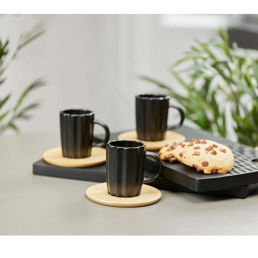 CACTUS ΚΟΥΠΑ ESPRESSO SET 6ΤΜΧ 32x28x7 ΠΟΡΣΕΛΑΝΗ ΜΑΥΡΟ ΦΥΣΙΚΟ BAMBOO - Image 2