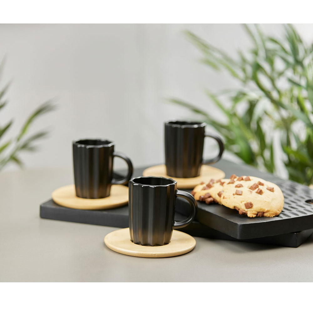 CACTUS ΚΟΥΠΑ ESPRESSO SET 6ΤΜΧ 27x22x6 ΠΟΡΣΕΛΑΝΗ ΜΑΥΡΟ ΦΥΣΙΚΟ BAMBOO - Image 2