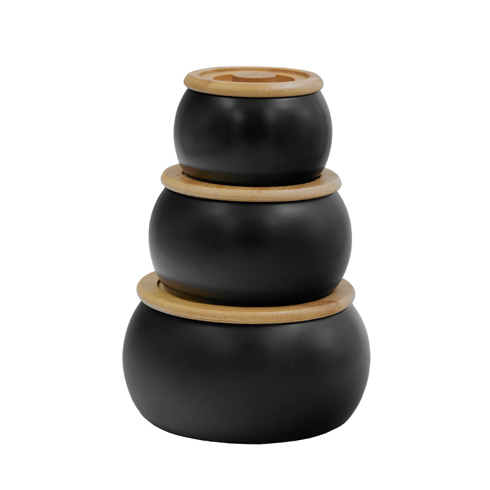 CURVE ΔΟΧΕΙΟ ΑΠΟΘΗΚΕΥΣΗΣ ΜΕ ΚΑΠΑΚΙ SET 3ΤΜΧ 16x16x23 ΠΟΡΣΕΛΑΝΗ ΜΑΥΡΟ ΦΥΣΙΚΟ BAMBOO - Image 2