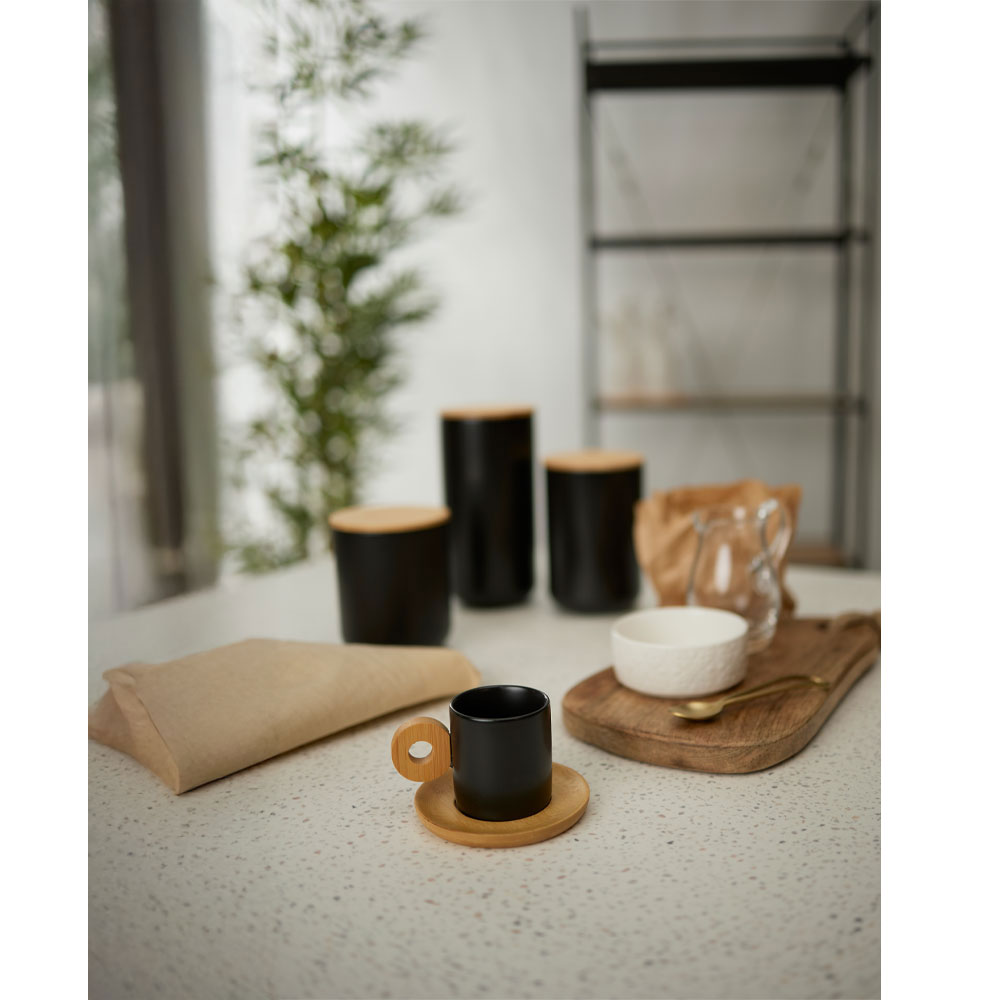 NORDIC ΚΟΥΠΑ ESPRESSO SET 2ΤΜΧ 20x14x7 ΠΟΡΣΕΛΑΝΗ ΜΑΥΡΟ ΦΥΣΙΚΟ BAMBOO - Image 2