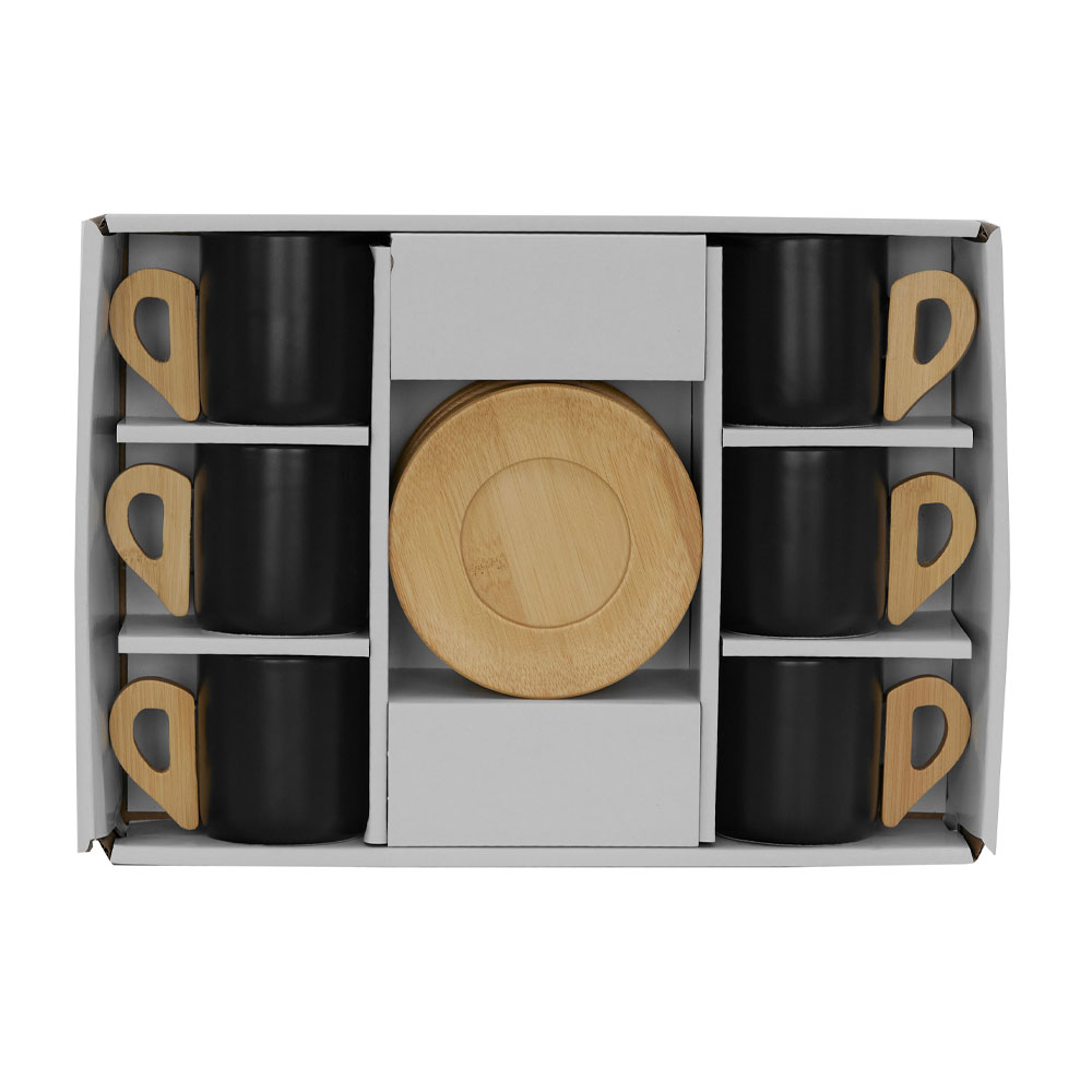 NORDIC ΚΟΥΠΑ ESPRESSO SET 6ΤΜΧ 29x21x7 ΠΟΡΣΕΛΑΝΗ ΜΑΥΡΟ ΦΥΣΙΚΟ BAMBOO - Image 3