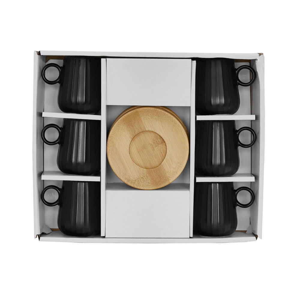 RIPPLE ΚΟΥΠΑ ESPRESSO SET 6ΤΜΧ 26x23x6 ΠΟΡΣΕΛΑΝΗ ΜΑΥΡΟ ΦΥΣΙΚΟ BAMBOO - Image 3