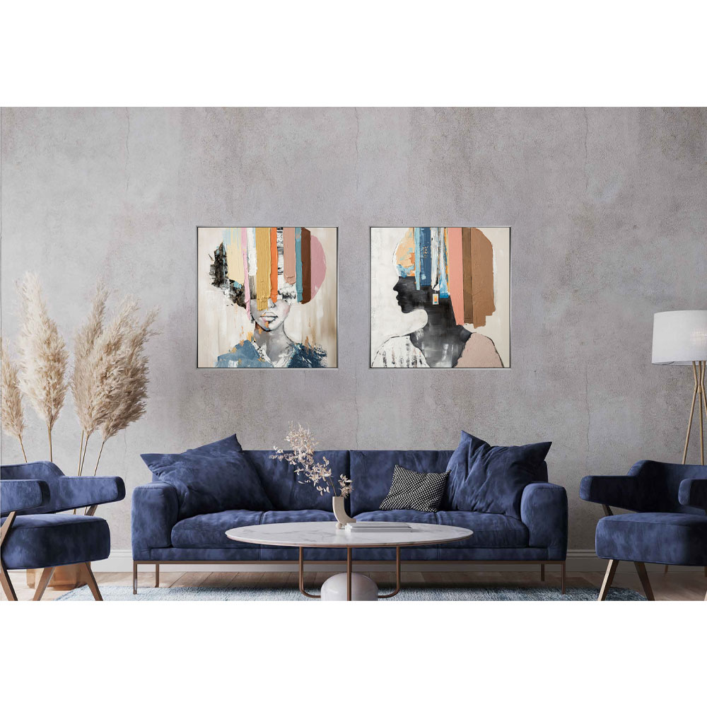 COLORFUL WOMAN PAINTING DECORATIVE 80x80x5 CANVAS MULTICOLOR WOOD SILVER - Image 2