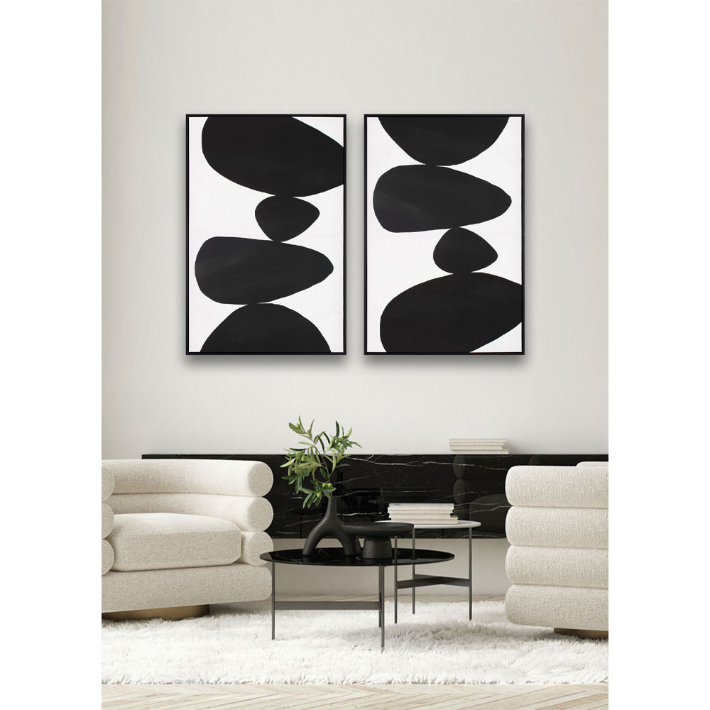 TREMBLING STONE ΠΙΝΑΚΑΣ ΔΙΑΚΟΣΜΗΣΗΣ 60x90x4cm ΚΑΜΒΑΣ ΛΕΥΚΟ ΜΑΥΡΟ ΞΥΛΟ ΜΑΥΡΟ - Image 2