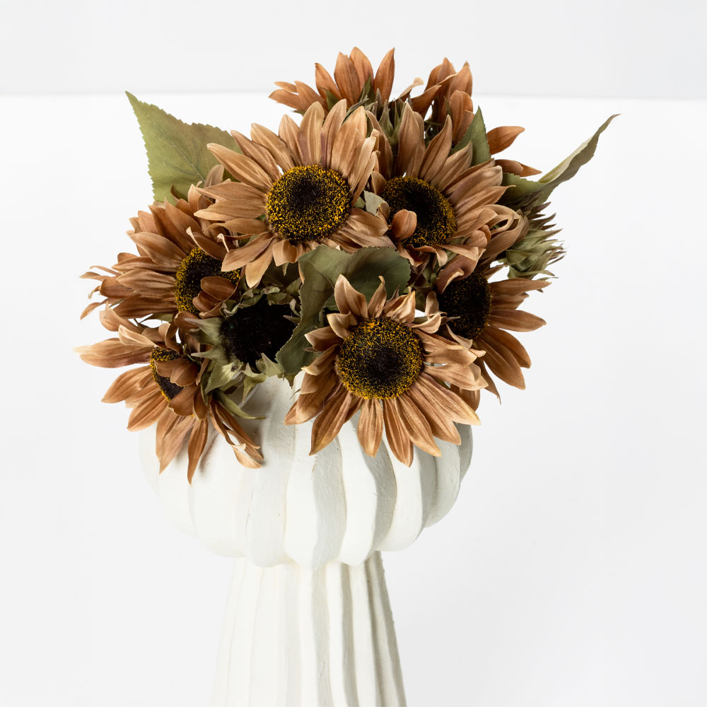 SUNFLOWER ΛΟΥΛΟΥΔΙ ΤΕΧΝΗΤΟ ΜΠΟΥΚΕΤΟ 31cm ΥΦΑΣΜΑ ΜΠΕΖ ΚΑΦΕ ΠΡΑΣΙΝΟ PVC - Image 2