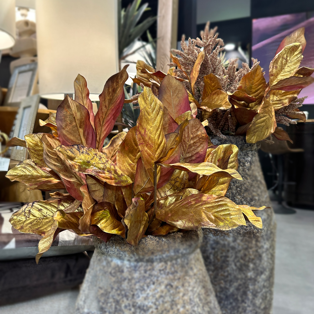 MAGNOLIA LEAVES ΚΛΑΔΙ ΤΕΧΝΗΤΟ 78cm ΥΦΑΣΜΑ ΧΡΥΣΟ ΜΠΟΡΝΤΩ PVC - Image 2