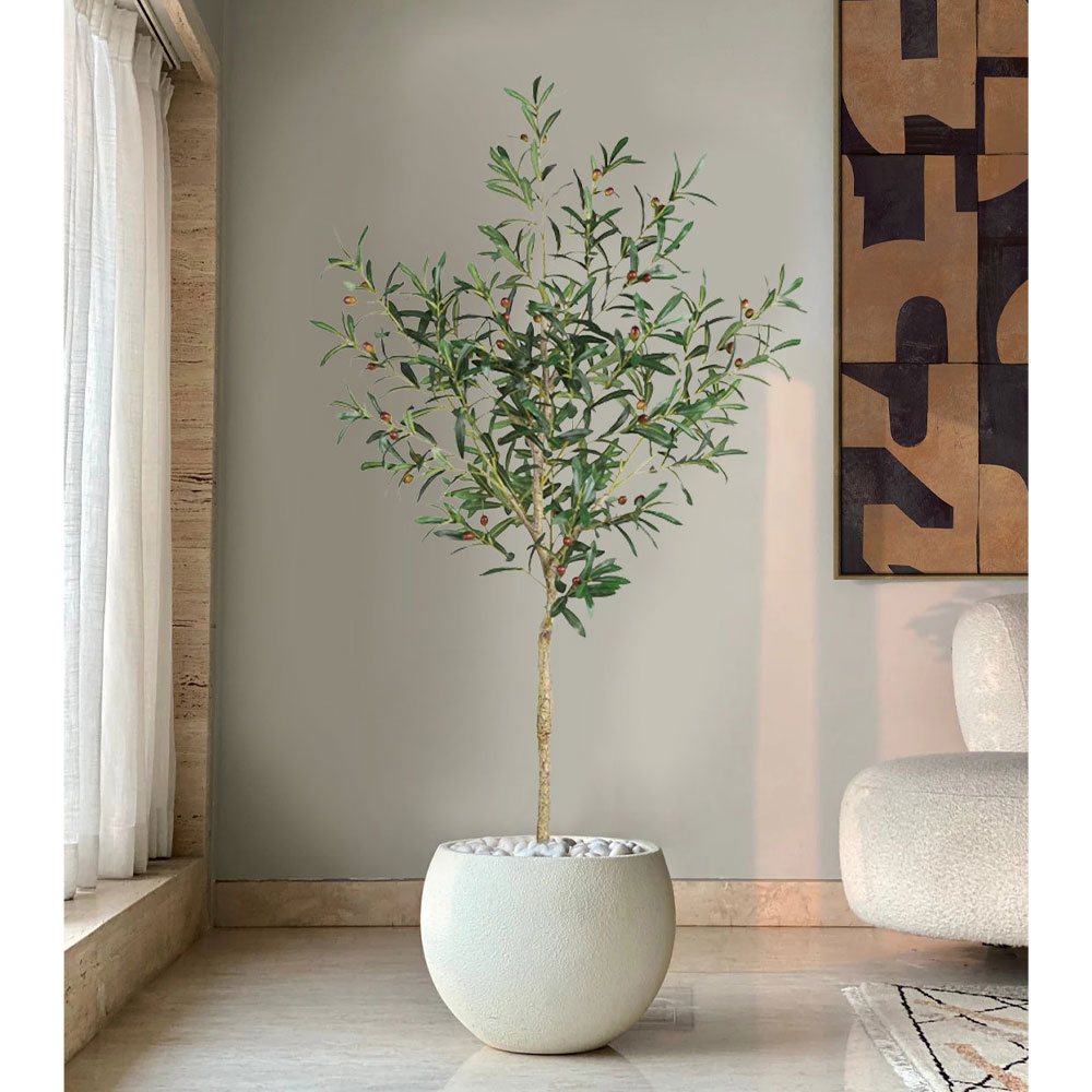 OLIVE TREE ΔΕΝΤΡΟ ΤΕΧΝΗΤΟ ΣΕ ΓΛΑΣΤΡΑ 155cm PVC ΠΡΑΣΙΝΟ ΜΑΥΡΟ ΤΣΙΜΕΝΤΟ - Image 2