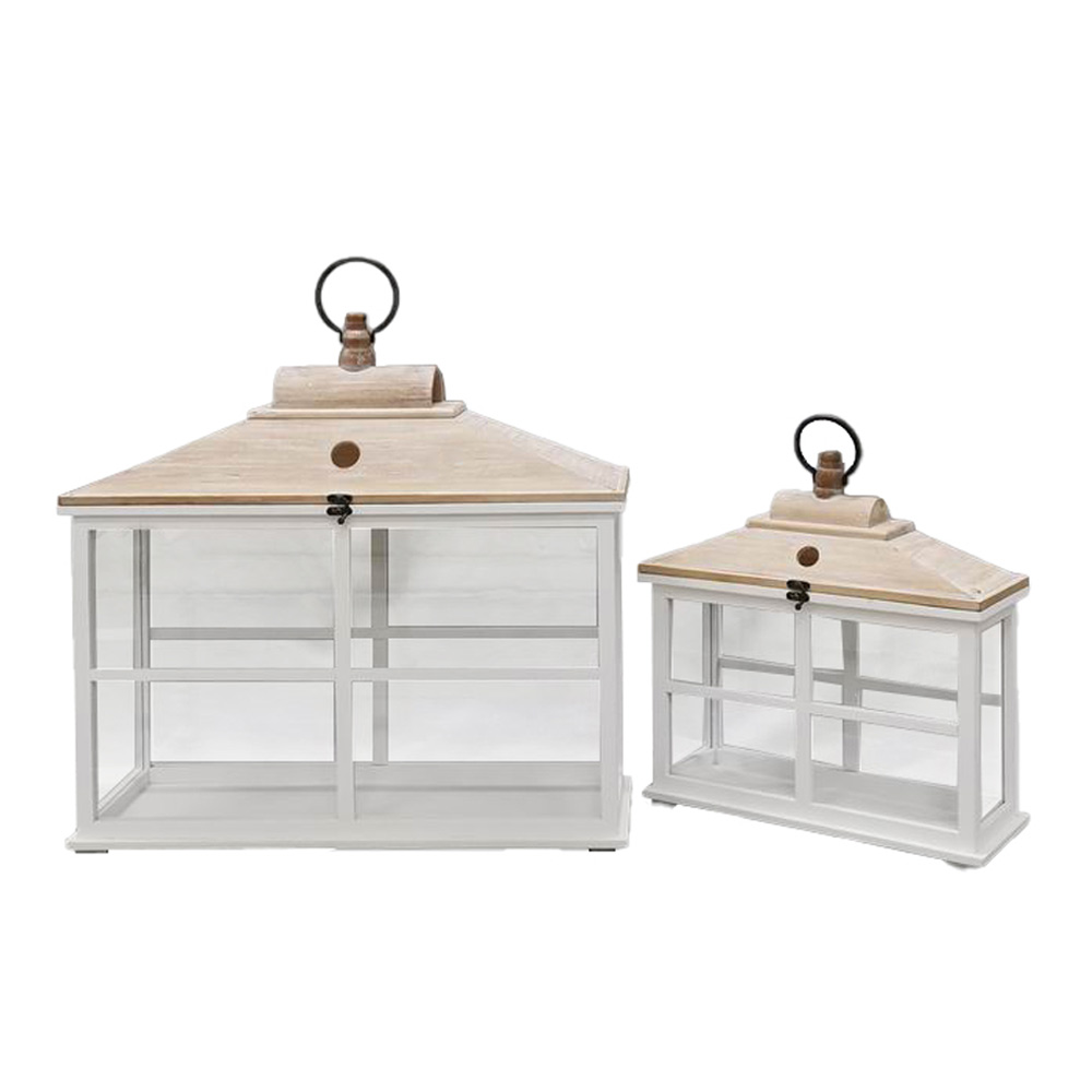 SIKINOS ΦΑΝΑΡΙ SET 2ΤΜΧ 62x22x59 ΞΥΛΟ ΕΛΑΤΟΥ ΛΕΥΚΟ WHITE WASHED ΓΥΑΛΙ