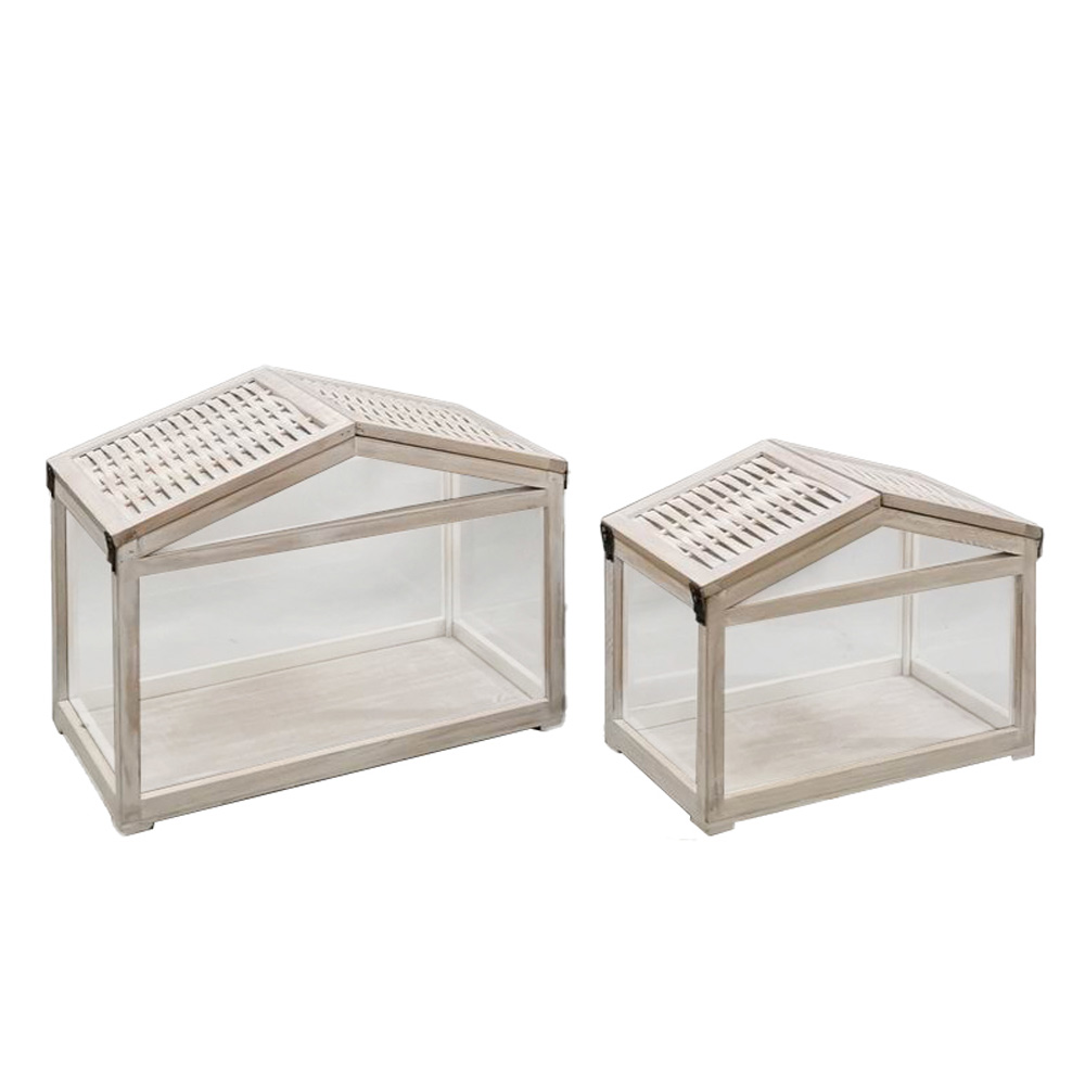 SIKINOS ΦΑΝΑΡΙ SET 2ΤΜΧ 46x26x34 ΞΥΛΟ ΕΛΑΤΟΥ WHITE WASHED ΓΥΑΛΙ
