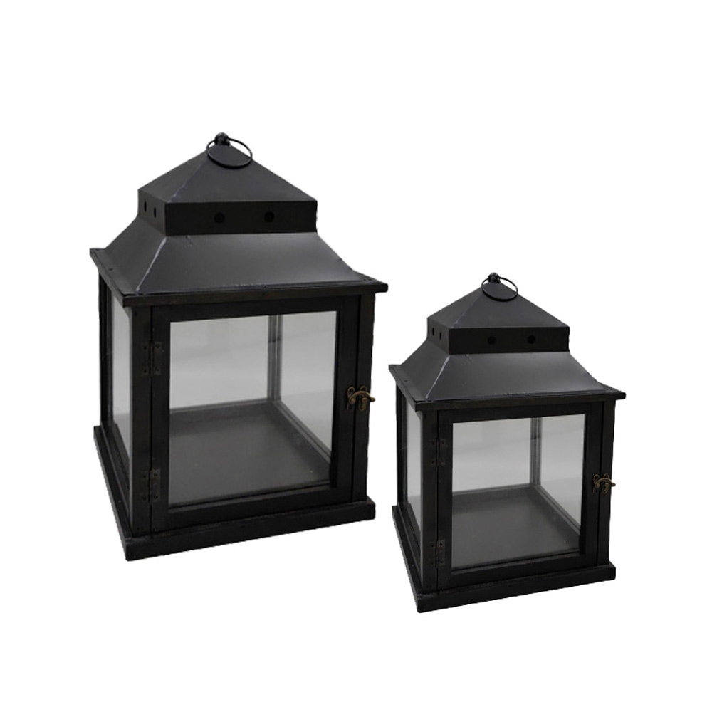 NUBIA ΦΑΝΑΡΙ SET 2ΤΜΧ 36x36x58cm ΜΕΤΑΛΛΟ ΜΑΥΡΟ ΞΥΛΟ ΕΛΑΤΟΥ
