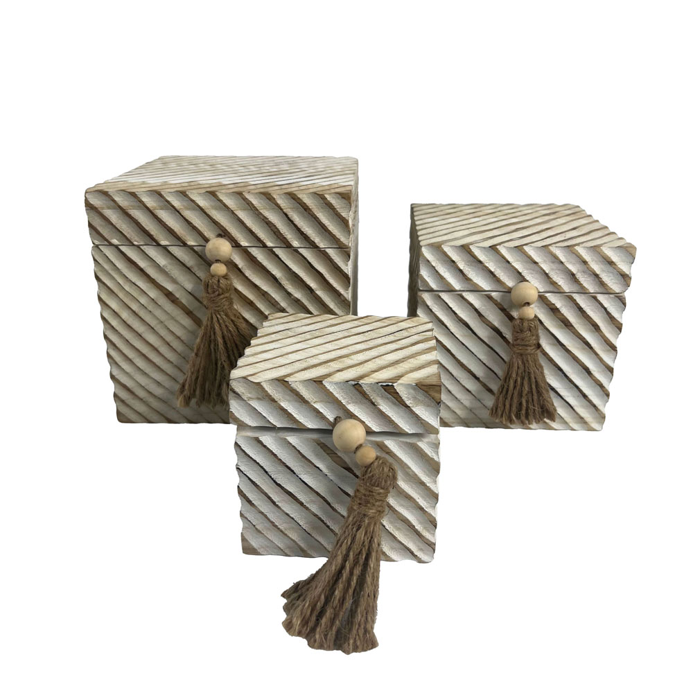 SENGO ΚΟΥΤΙ ΑΠΟΘΗΚΕΥΣΗΣ ΣΕΤ 3ΤΜΧ 22x22x20cm ΞΥΛΟ ΦΥΣΙΚΟ ΛΕΥΚΟ