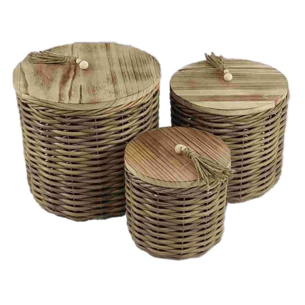 KEGAN ΚΟΥΤΙ ΑΠΟΘΗΚΕΥΣΗΣ ΣΕΤ 3ΤΜΧ 32x32x30cm ΞΥΛΟ ΚΑΦΕ RATTAN