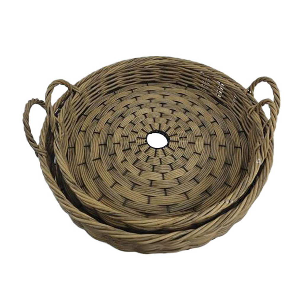 KEGAN ΔΙΣΚΟΣ SET 2ΤΜΧ 56x56x11cm ΞΥΛΟ ΚΑΦΕ RATTAN