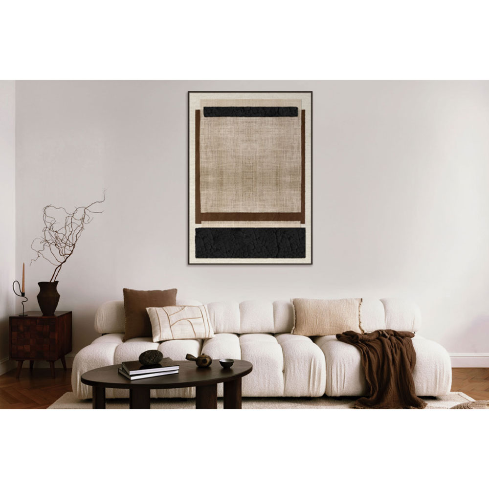 SQUARE ΠΙΝΑΚΑΣ ΔΙΑΚΟΣΜΗΤΙΚΟΣ ΜΕ ΚΟΡΝΙΖΑ 80x120x4.3cm ΚΑΜΒΑΣ ΜΠΕΖ ΜΑΥΡΟ ΚΑΦΕ PS - Image 2