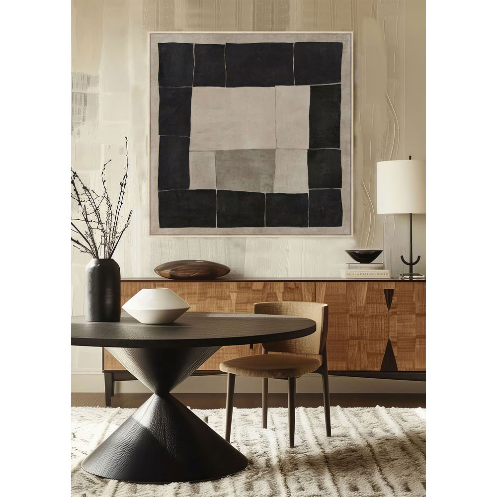 MYSTIC SQUARES ΠΙΝΑΚΑΣ ΔΙΑΚΟΣΜΗΤΙΚΟΣ ΜΕ ΚΟΡΝΙΖΑ 100x100x4 ΚΑΜΒΑΣ ΜΠΕΖ ΜΑΥΡΟ ΞΥΛΟ - Image 2