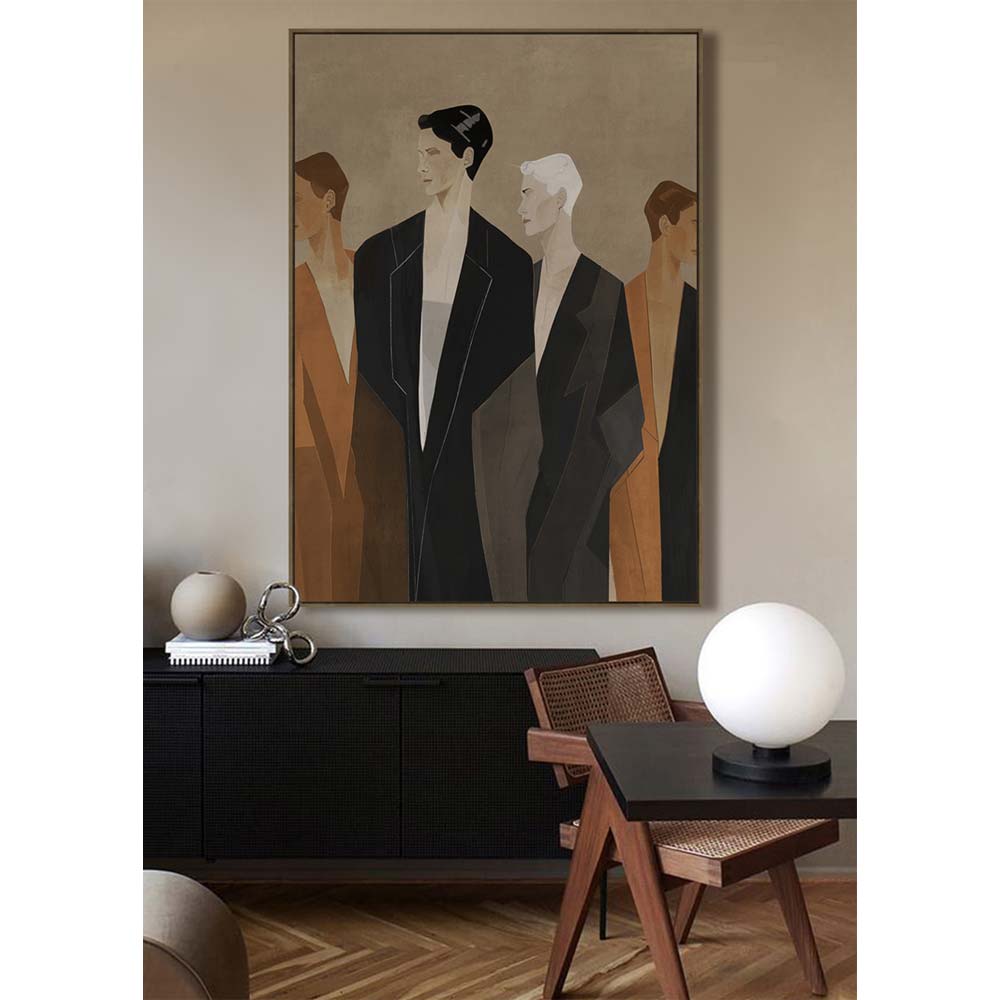 HUMAN FLOW ΠΙΝΑΚΑΣ ΔΙΑΚΟΣΜΗΤΙΚΟΣ ΜΕ ΚΟΡΝΙΖΑ 80x120x4 ΚΑΜΒΑΣ ΚΑΦΕ ΜΠΕΖ PP ΜΑΥΡΟ - Image 2