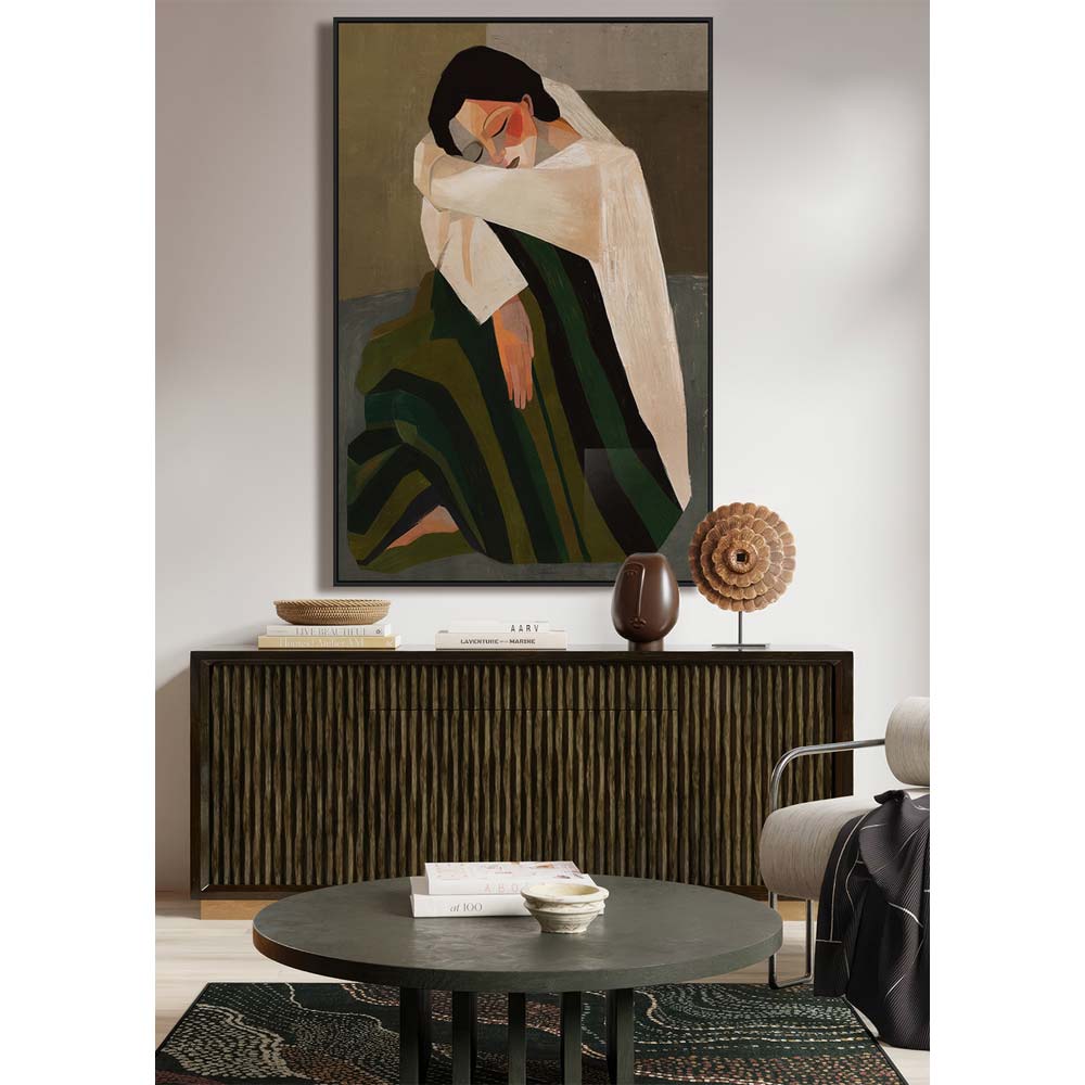 SILENT REFLECTION ΠΙΝΑΚΑΣ ΔΙΑΚΟΣΜΗΤΙΚΟΣ ΜΕ ΚΟΡΝΙΖΑ 80x120x4 ΚΑΜΒΑΣ ΚΑΦΕ ΜΠΕΖ PP ΠΡΑΣΙΝΟ - Image 2