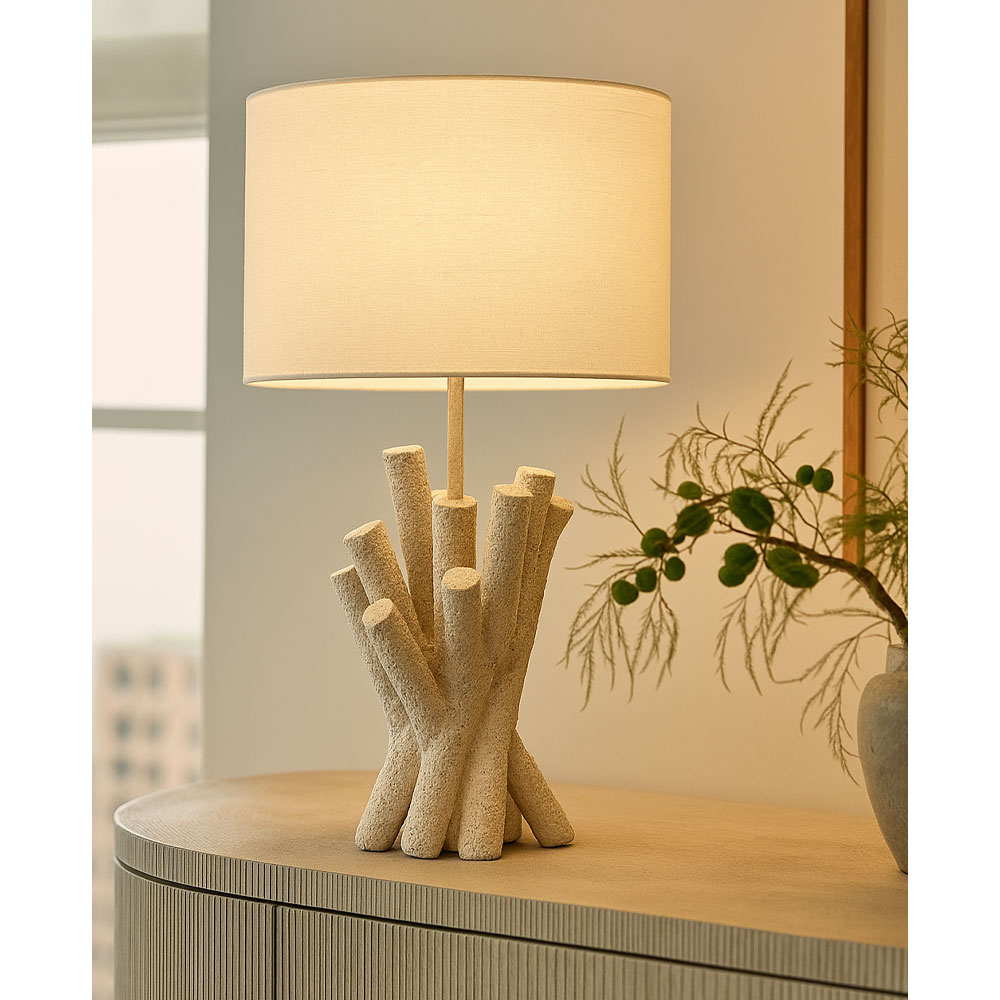 WOODLAND ΦΩΤΙΣΤΙΚΟ ΕΠΙΤΡΑΠΕΖΙΟ 26x26x54cm POLYRESIN ΛΕΥΚΟ ΥΦΑΣΜΑ OFF WHITE - Image 2