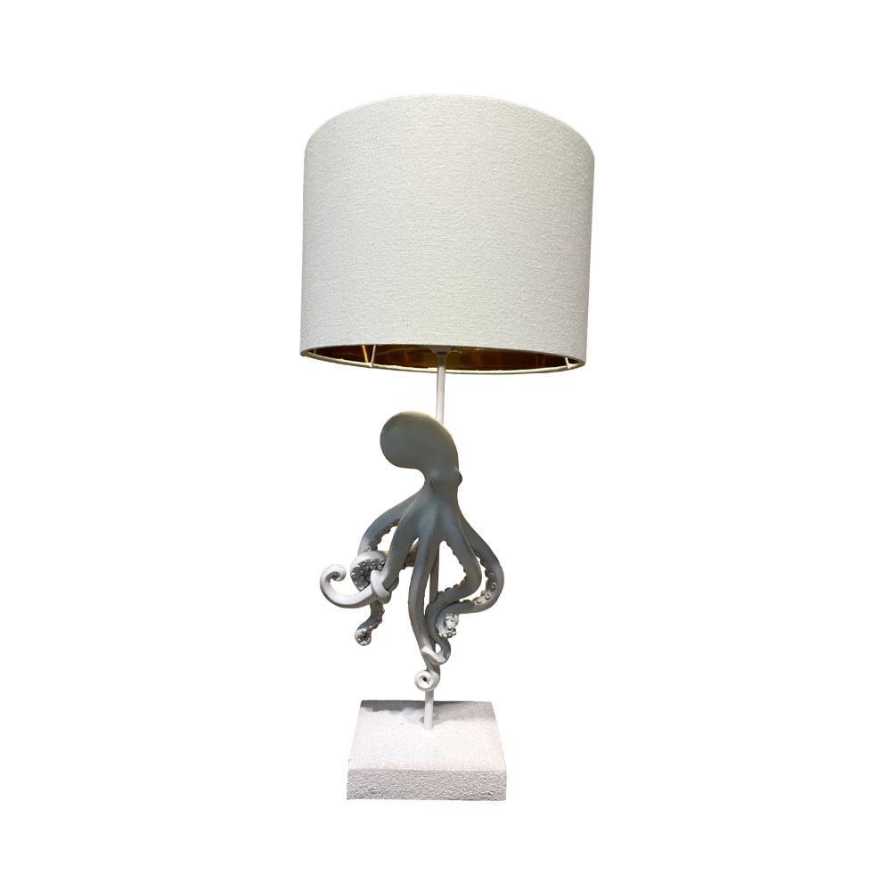OCTOPUS ΦΩΤΙΣΤΙΚΟ ΕΠΙΤΡΑΠΕΖΙΟ 30x30x66cm POLYRESIN ΛΕΥΚΟ ΥΦΑΣΜΑ ΓΚΡΙ ΛΕΥΚΟ