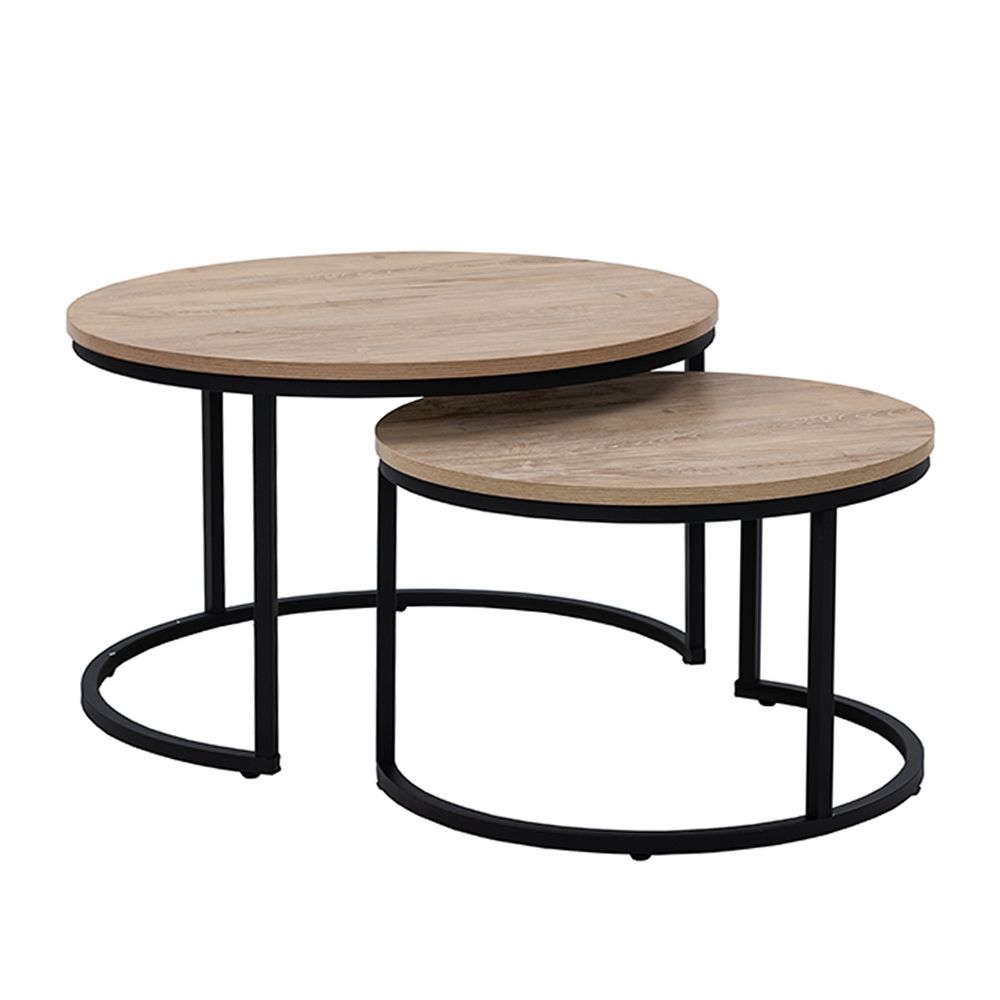 MINO COFFEE TABLE SET 2ΤΕΜ SONOMA DECAPE ΜΑΥΡΟ 74x74x47cm
