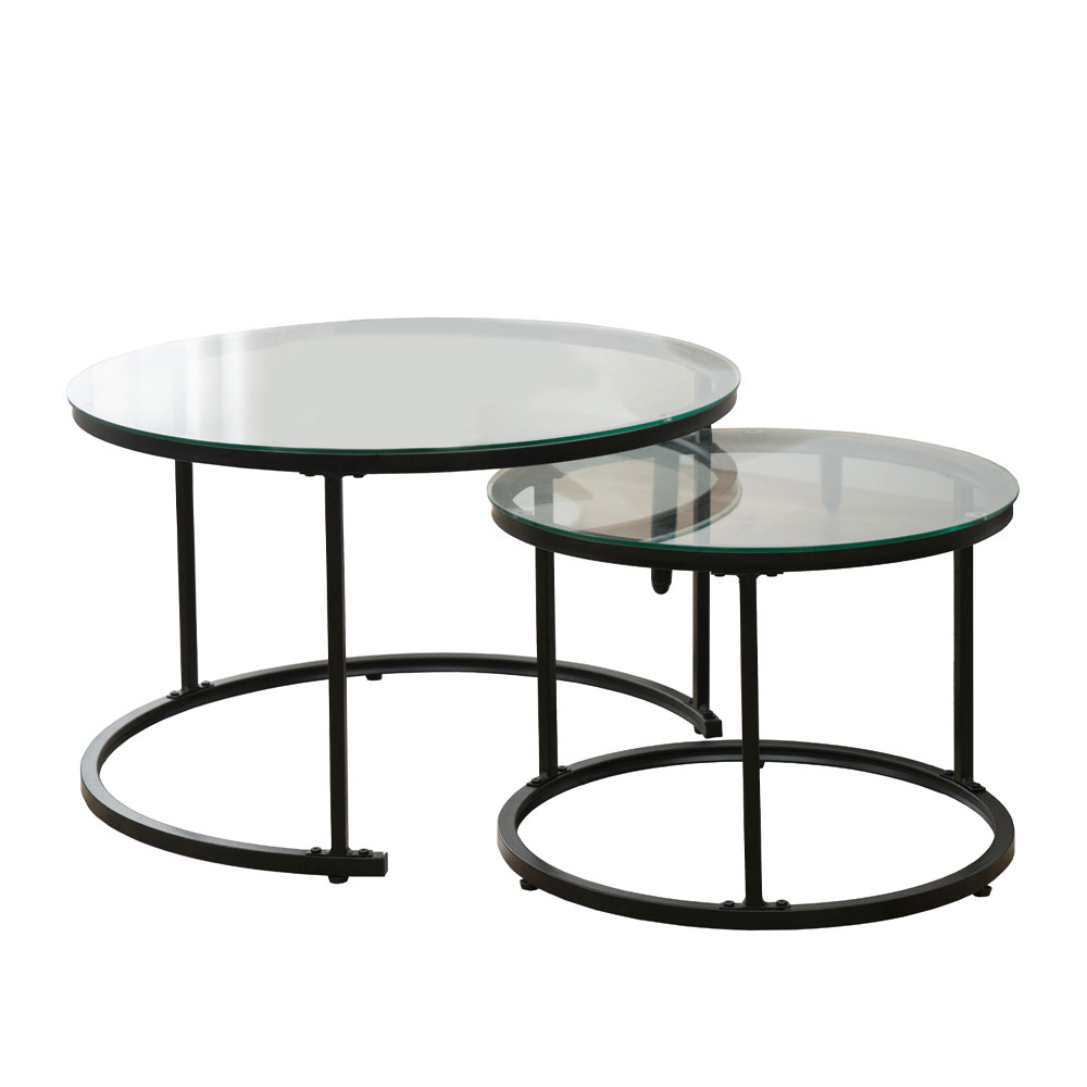 SOLAR COFFEE TABLE SET 2ΤΕΜ ΜΑΥΡΟ 75x75x45
