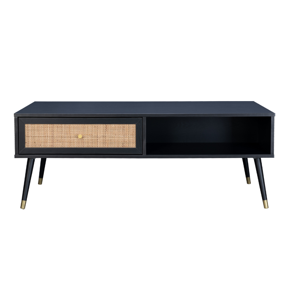 VIENNA COFFEE TABLE 1ΣΥΡΤΑΡΙ ΜΑΥΡΟ ΜΕ RATTAN ΧΡΥΣΟ 120x59x45 - Image 2