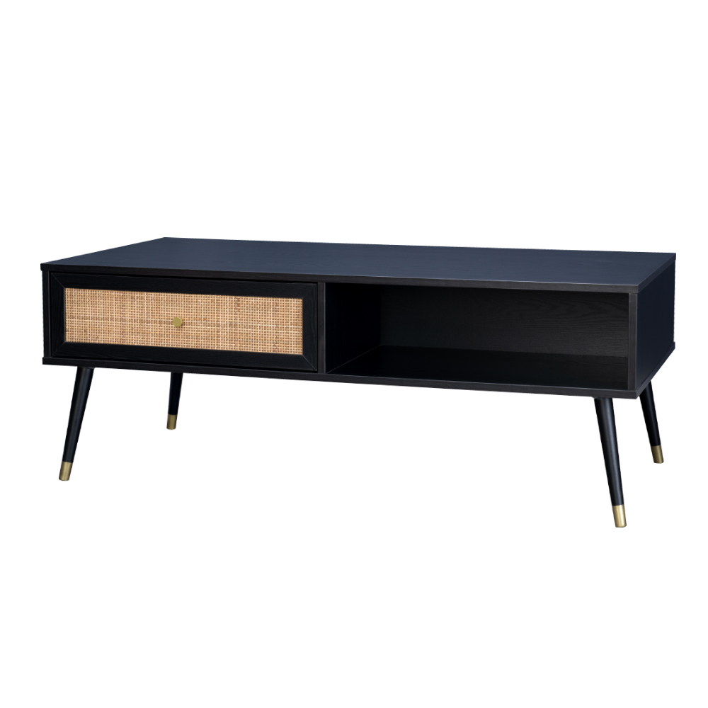 VIENNA COFFEE TABLE 1ΣΥΡΤΑΡΙ ΜΑΥΡΟ ΜΕ RATTAN ΧΡΥΣΟ 120x59x45 - Image 3