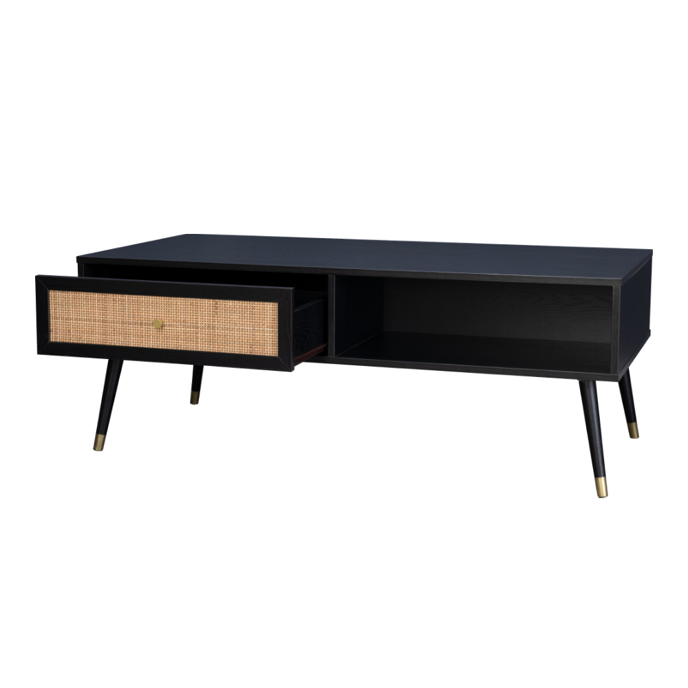 VIENNA COFFEE TABLE 1ΣΥΡΤΑΡΙ ΜΑΥΡΟ ΜΕ RATTAN ΧΡΥΣΟ 120x59x45 - Image 4