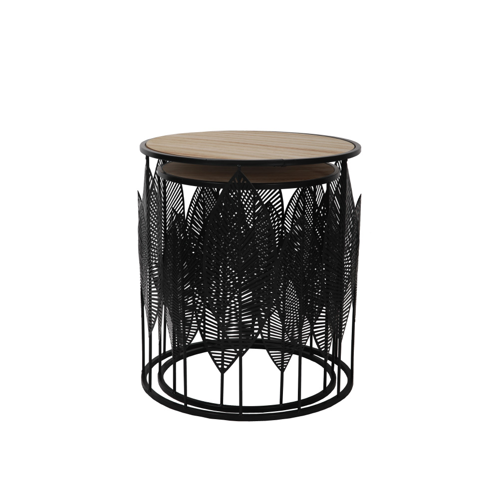 LEAF COFFEE TABLE SET 2ΤΕΜ ΜΑΥΡΟ ΦΥΣΙΚΟ 40x40x45 - Image 4