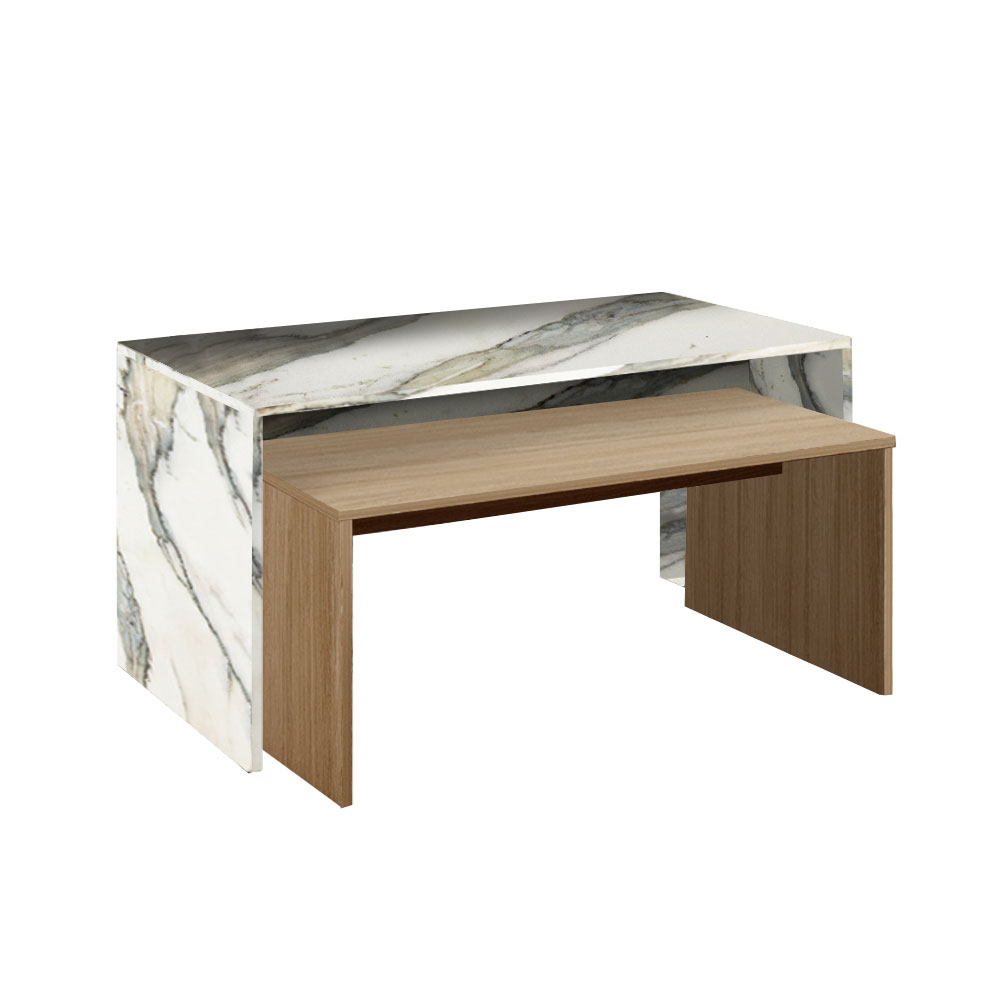 TUNUSIA COFFEE TABLE ARTISAN OAK ΛΕΥΚΟ ΜΕ ΟΨΗ ΜΑΡΜΑΡΟΥ 90x45x45 - Image 2