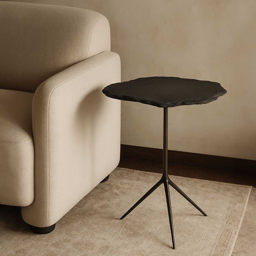 PIEDRA SIDE TABLE ΓΚΡΙ ΣΚΟΥΡΟ BRASS ANTIQUE 48x44x60 - Image 2