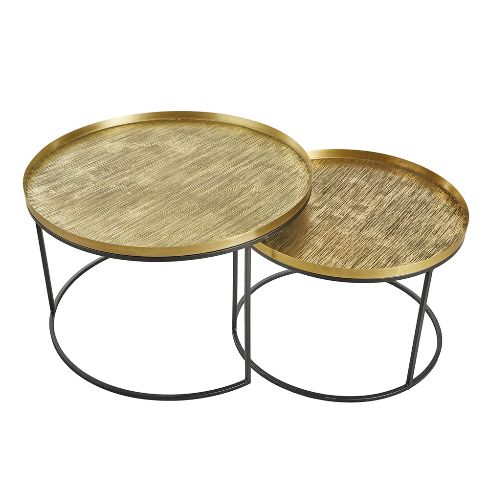 TOTALE COFFEE TABLE SET 2ΤΕΜ BRASS ANTIQUE ΜΑΥΡΟ 76x76x43.5 - Image 3