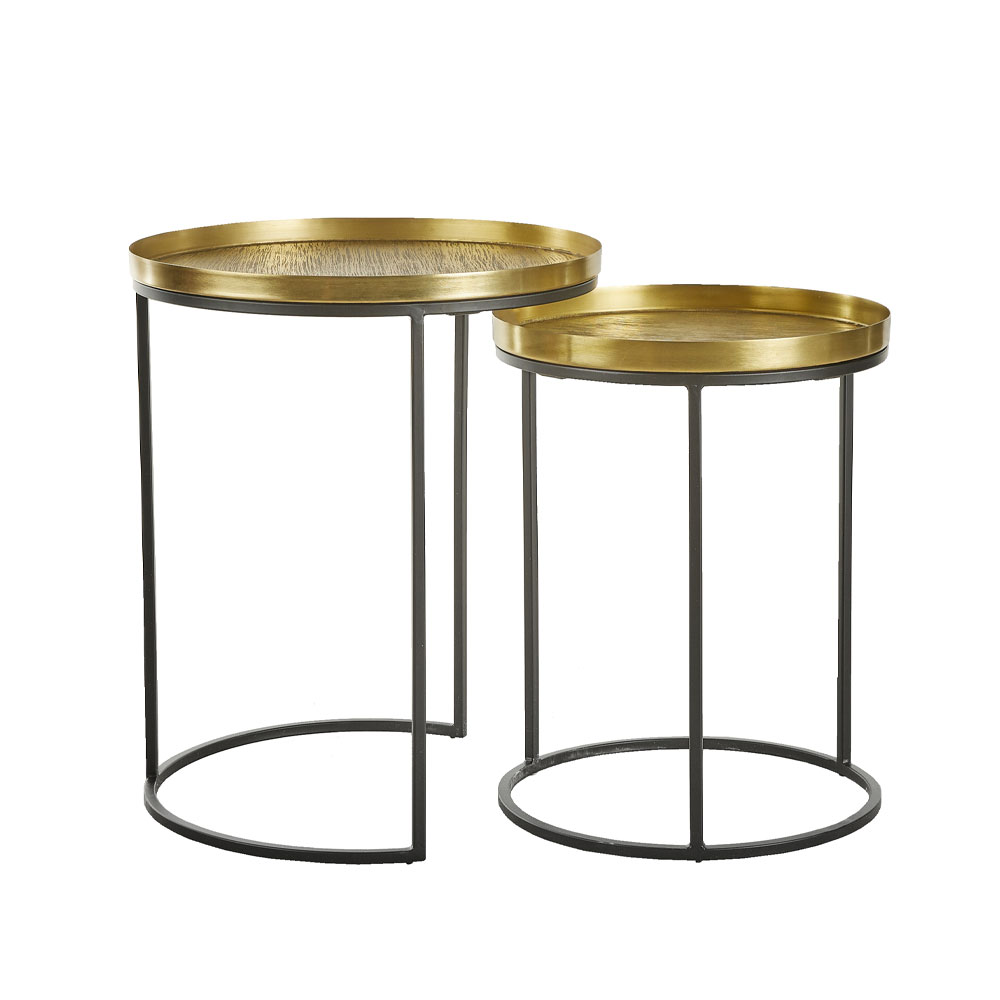 TOTALE SIDE TABLE SET 2ΤΕΜ BRASS ANTIQUE ΜΑΥΡΟ 49x49x56 - Image 4