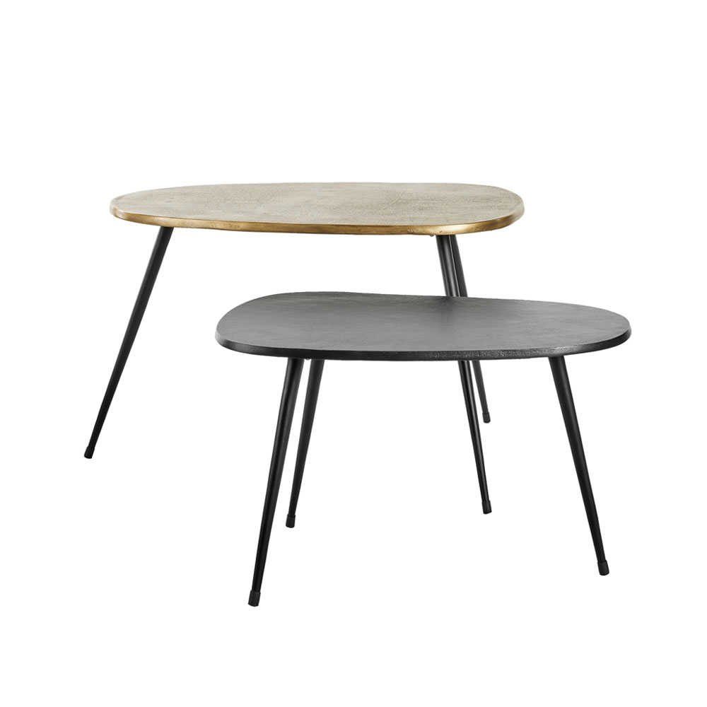 CURVE COFFEE TABLE SET 2ΤΕΜ ΜΑΥΡΟ BRASS 70x49x47 - Image 3
