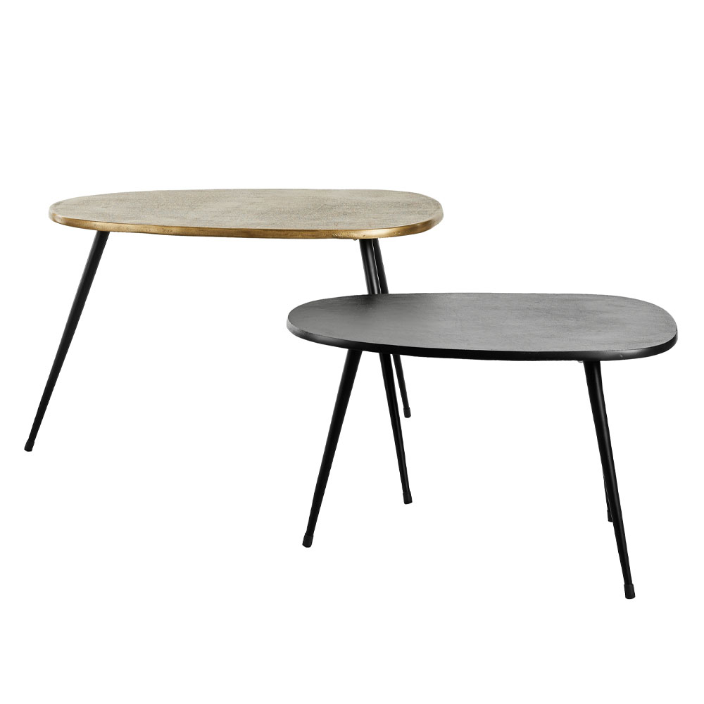 CURVE COFFEE TABLE SET 2ΤΕΜ ΜΑΥΡΟ BRASS 70x49x47 - Image 4