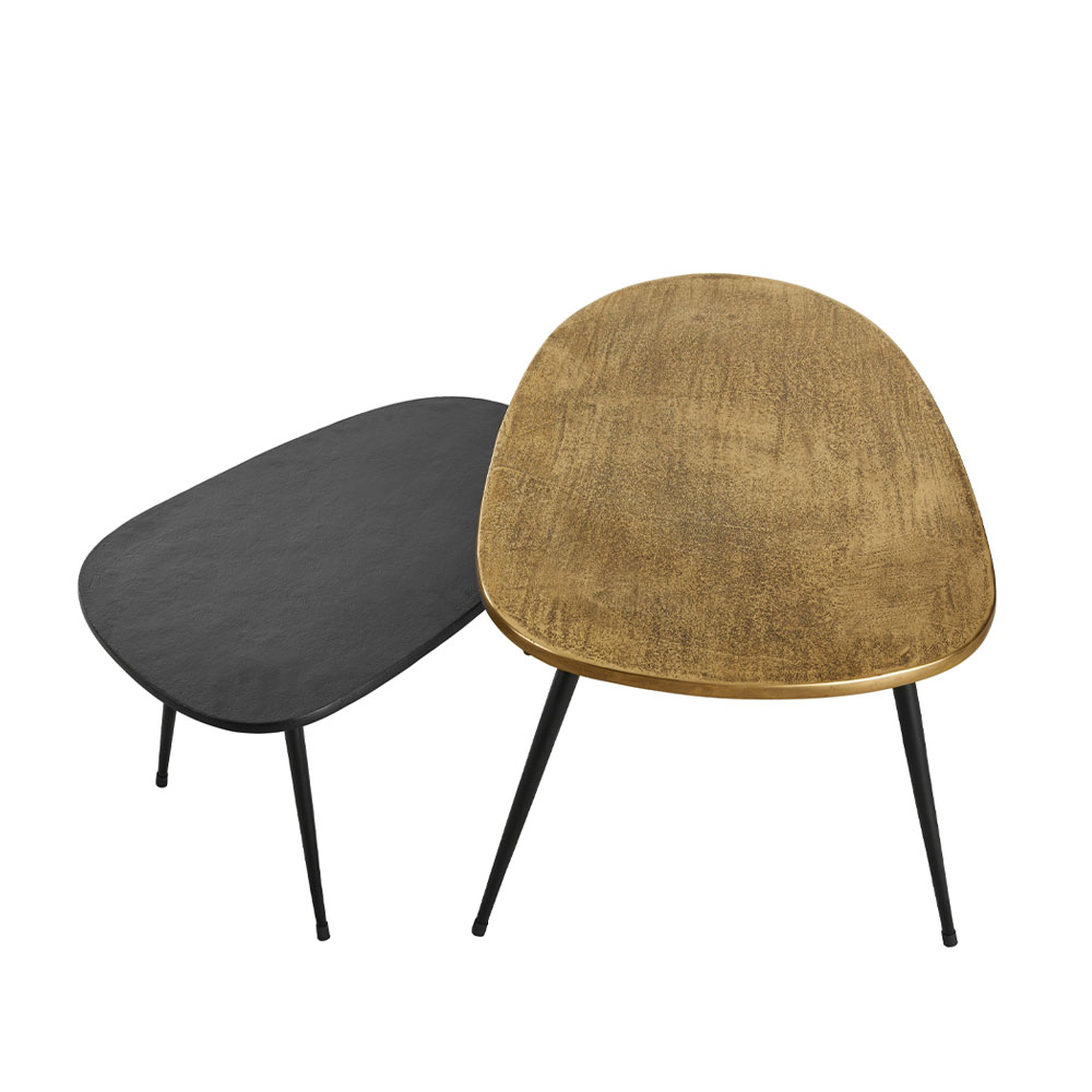 CURVE COFFEE TABLE SET 2ΤΕΜ ΜΑΥΡΟ BRASS 70x49x47 - Image 5