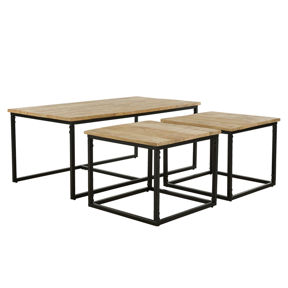 QUADRO COFFEE TABLE SET 3ΤΕΜ ΦΥΣΙΚΟ ROUGH ΜΑΥΡΟ 110x60x45 - Image 3