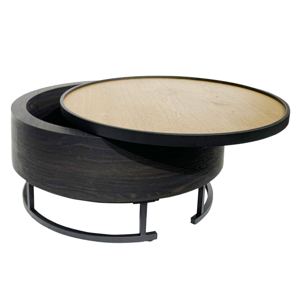 BARREL COFFEE TABLE ΜΕ ΑΠΟΘ/ΚΟ ΧΩΡΟ ΜΑΥΡΟ ΦΥΣΙΚΟ ΜΑΥΡΟ 80x80x39.5cm - Image 2