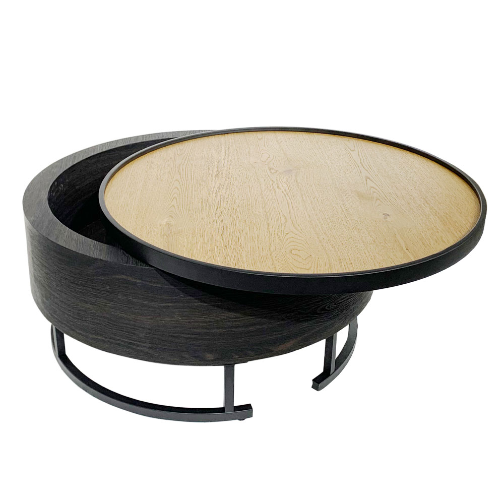 BARREL COFFEE TABLE ΜΕ ΑΠΟΘ/ΚΟ ΧΩΡΟ ΜΑΥΡΟ ΦΥΣΙΚΟ ΜΑΥΡΟ 80x80x39.5cm - Image 3