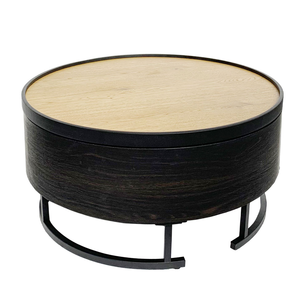 BARREL COFFEE TABLE ΜΕ ΑΠΟΘ/ΚΟ ΧΩΡΟ ΜΑΥΡΟ ΦΥΣΙΚΟ ΜΑΥΡΟ 80x80x39.5cm - Image 4