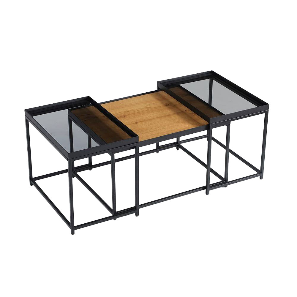 HARMONICA COFFEE TABLE SET 3ΤΕΜ ΦΥΣΙΚΟ ΦΙΜΕ ΜΑΥΡΟ 75x55x44 - Image 3