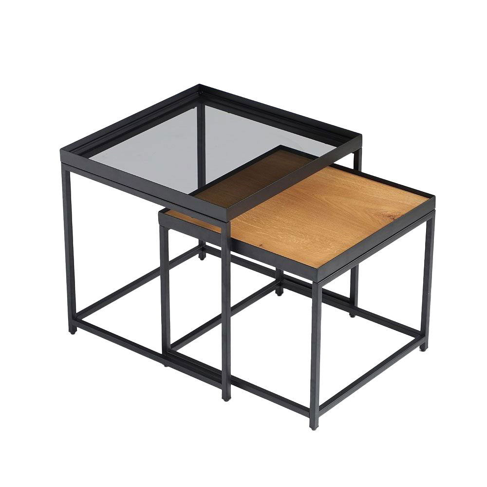 HARMONICA SIDE TABLE SET 2ΤΕΜ ΦΥΣΙΚΟ ΦΙΜΕ ΜΑΥΡΟ 50x50x49 - Image 2