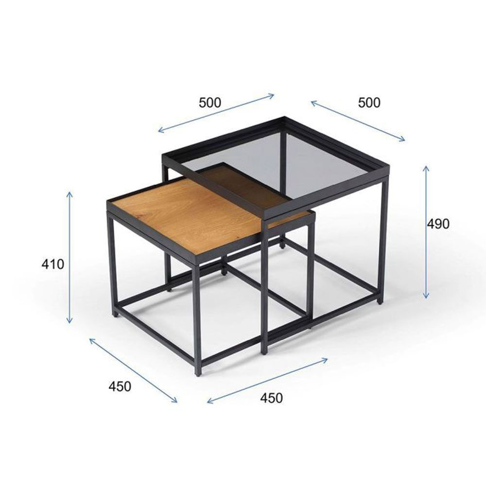 HARMONICA SIDE TABLE SET 2ΤΕΜ ΦΥΣΙΚΟ ΦΙΜΕ ΜΑΥΡΟ 50x50x49 - Image 4